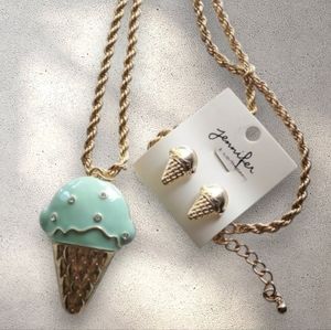 Novelty Necklace with Ice Cream Pendant and Lovely Stud Earrings